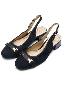 Slingpumps Ara "GRAZ", Damen, Gr. 5 (38), schwarz, Ziegenveloursleder, gl&auml;nzend, unifarben, Schuhe Slingpumps, Blockabsatz, Businessschuh, mit verstellbarer Schnalle, H-Weite