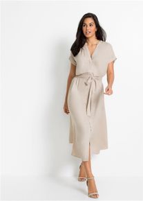 Hemdblusenkleid bonprix, Damen, Gr. 46, N-Gr, beige, Obermaterial: 100% Viskose, ausgestellt, Kleider Hemdblusenkleid, f&uuml;r stilvollen Auftritt, aus Viskose, ausgestellte Passform