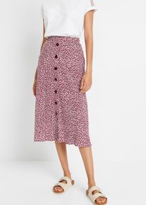 Sommerrock bonprix, Damen, Gr. 56, rot (dunkelbeere, wei&szlig; leo bedruckt), Single Jersey, Obermaterial: 100% Viskose, bedruckt, ausgestellt kniebedeckend, R&ouml;cke Sommerrock, aus Viskose, ausgestellte Passform, grafisches Muster, mit Gummizug