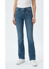 Bootcut-Jeans MAC "DETROIT flared", Damen, Gr. 46, L&auml;nge 30, essential mid blau, Denim/Jeans, Obermaterial: 99% Baumwolle, 1% Elasthan, bootcut fit lang, Jeans Bootcut-Jeans, Aufwendig gearbeitete Details an den Vordertaschen