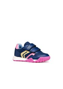 Sneaker Geox, M&auml;dchen, Gr. 33, blau kombinert, Lederimitat, Textil, Schuhe Sneaker, Halbschuh mit Kontrastbes&auml;tzen, Gr&ouml;&szlig;enschablone zum Download