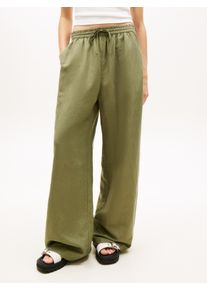 Schlupfhose Tommy Jeans "TJW ESSENTIAL LINEN PANTS", Damen, Gr. XL (42), N-Gr, bay leaf, Web, Obermaterial: 55% Leinen, 27% Baumwolle, 18% Viskose, unifarben, loose fit lang, Hosen Schlupfhose, mit Leinen, Loose Fit
