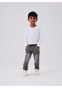 Schlupfjeans name it "NMMRYAN SLIM SWE JEANS 2472-TH NOOS", Jungen, Gr. 92, N-Gr, blau (medium grau denim), Denim/Jeans, Obermaterial: 70% Baumwolle, 27% Polyester, 3% Elasthan, unifarben, regular fit lang, Jeans Schlupfjeans, im Jogging Style