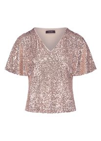 Paillettenshirt Vera Mont "Blusenshirt kurzarm", Damen, Gr. 40, beige (cream, gold), Obermaterial: 93% Polyester PES. 7% Elasthan EL., Shirts Paillettenshirt
