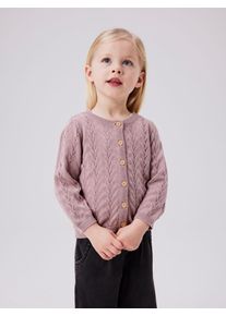 Strickjacke name it "NMFBANNI f&uuml;r M&auml;dchen mit Ajour-Strick und Rippb&uuml;ndchen", M&auml;dchen, Gr. 68, rosa (deauville mauve), Feinstrick, Obermaterial: 100% Baumwolle, unifarben, normal normal, Rundhals, Rippstrickb&uuml;ndchen, Strickjacken Strickjacke, unifarben, casual, regular fit, Baumwolle, Rundhals