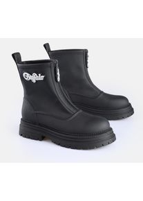 Gummistiefel Buffalo "LENNOX RAIN ZIP", Damen, Gr. 39, schwarz, Lederimitat, Schuhe Gummistiefel, Gummistiefelette, Festivalboots, Plateauboots mit Front-Rei&szlig;verschluss
