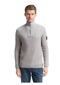 Troyer Tom Tailor, Herren, Gr. XL, grau sanftes wei&szlig; plated, Strick, Obermaterial: 60% Baumwolle, 40% Polyacryl, Strukturmuster, regular fit normal, ohne Ausschnitt, Rippb&uuml;ndchen, Pullover Troyer, mit Rippb&uuml;ndchen
