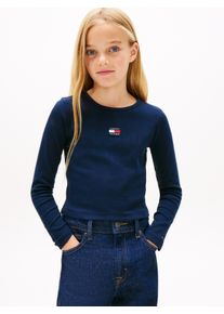 Langarmshirt Tommy Hilfiger, M&auml;dchen, Gr. 8 (128), schwarz night navy, Single Jersey, Obermaterial: 98% Baumwolle, 2% Elasthan, unifarben, regular fit normal, Rundhals, eingesetzt abgesteppte Kante, Shirts Langarmshirt, Kinder bis 16 Jahre, mit Rundhalsausschnitt