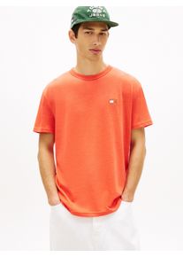 T-Shirt Tommy Jeans "TJM REG BADGE", Damen, Gr. XL, horizon htr, Single Jersey, Obermaterial: 60% Baumwolle, 40% Polyester, regular fit normal, Rundhals, Shirts T-Shirt, Rundhals, Jersey, meliert, regular fit