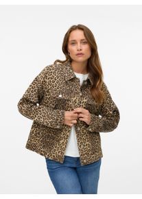 V&eacute;ro Moda Kurzjacke VERO MODA "VMTESSA LS OVERSIZE DNM AOP JACKET NOOS", Damen, Gr. M, silber mink aop:leopard, Web, Obermaterial: 97% Baumwolle, 3% Elasthan, bedruckt, normal, Jacken Kurzjacke, mit Animal-Print