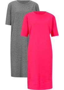 Shirtkleid bonprix "Oversize-T-Shirtkleid aus reiner Baumwolle (2er Pack)", Damen, Gr. 56/58 (XXXL), N-Gr, rosa (hibiskuspink, grau meliert), Jersey, Obermaterial: 70% Baumwolle, 30% Viskose, meliert, oversize kniefrei, Rundhals, gerader Abschluss, Kleider Shirtkleid, f&uuml;r Alltag, mit Rundhalsausschnitt, Kurzarm, Oversize Passform