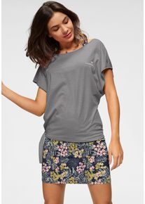 Sommerkleid Kangaroos, Damen, Gr. 44/46, N-Gr, rosa (rosa, anthra), Single Jersey, Obermaterial: 60% Baumwolle, 40% Polyester. Kleid: 95% Baumwolle, 5% Elasthan, bedruckt, gebl&uuml;mt, gemustert, unifarben, figurumspielend mini, Rundhals, Kleider Sommerkleid, Set Shirt Kleid mit Blumen