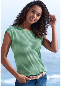 Kurzarmshirt Vivance "mit Streifenoptik", Damen, Gr. 40/42, gr&uuml;n, Obermaterial: 65% Polyester, 35% Viskose, gestreift, bequem normal, Rundhals, angeschnitten, Shirts Kurzarmshirt, aus pflegeleichter Viskose-Qualit&auml;t