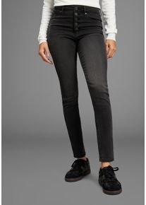 5-Pocket-Jeans Arizona, Damen, Gr. 40, N-Gr, dunkelgrau used, Denim/Jeans, Obermaterial: 98% Baumwolle, 2% Elasthan, unifarben, skinny fit kn&ouml;chellang, Jeans 5-Pocket-Jeans, extra-eng geschnittene Beine, hohe Leibh&ouml;he, Skinny Fit