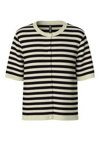 Strickjacke Pieces "PCORINA SS STRIPE KNIT CARDI PWP BC", Damen, Gr. S, schwarz (birch stripes:schwarz), Strick, Obermaterial: 52% Viskose, 28% Polyester, 20% Nylon, gestreift, Rundhals, Strickjacken Strickjacke