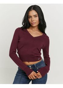 Strickpullover Tally Weijl "SPUVISMARTI", Damen, Gr. M, windsor wine, Strick, Obermaterial: 68% Viskose, 32% Nylon, figurbetont normal, V-Ausschnitt, Pullover Strickpullover, Viskosemischung, Basic, k&uuml;rzer geschnitten