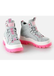 Schn&uuml;rboots Buffalo, Damen, Gr. 37, hellgrau, pink, Baumwolle, kontrastfarbene Details, Schuhe Schn&uuml;rboots, Freizeitschuh, High Top-Sneaker, mit Logoschriftz&uuml;gen
