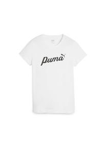 T-Shirt Puma "ESS+ SCRIPT TEE", Damen, Gr. XS, wei&szlig; (Puma wei&szlig;), Jersey, Obermaterial: 100% Baumwolle, bedruckt, regular fit normal, Rundhals, Shirts T-Shirt, regul&auml;re Passform, Kurzarmdesign, mit Print-Applikationen