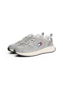 Sneaker Tommy Jeans "TJM RUNNER MIX MATERIAL", Herren, Gr. 43, grau (steingrau), Lederimitat, Textil, Schuhe Sneaker, Freizeitschuh, Halbschuh, Schn&uuml;rer mit abgepolstertem Schaftrand