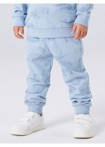 Sweatpants name it "NMMVARON f&uuml;r Jungen mit Tunnelzug und Markenlabel", Jungen, Gr. 110, N-Gr, dusty blau, Sweatware, Obermaterial: 100% Baumwolle, bedruckt, normal kn&ouml;chellang, Hosen Sweatpants, bedruckt, casual, normal, Baumwolle, ohne Kragen
