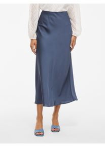 Maxirock Vila "VIELLETTE HW LONG SKIRT - NOOS", Damen, Gr. 34, blau (vintage indigo), Web, Obermaterial: 100% Polyester, unifarben, Basic schmal wadenlang, R&ouml;cke Maxirock, Kunstfaser
