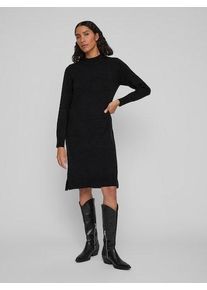 Strickkleid Vila "VIRIL CREW NECK L/S MIDI DRESS - NOOS", Damen, Gr. L, N-Gr, schwarz, Feinstrick, Obermaterial: 50% Viskose, 27% Nylon, 23% Polyester, unifarben, regular fit knielang, hoch geschlossener Ausschnitt, Kleider Strickkleid