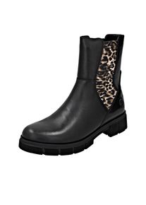 Chelseaboots Remonte "Elisabeth Hurley-Collection", Damen, Gr. 44, schwarz (schwarz, leo), Elastischer Einsatz, Leder, Schuhe Chelseaboots, Boots, Stiefelette, Profilsohle und Innenrei&szlig;verschluss