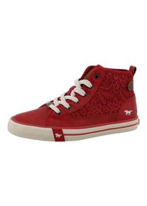 Sneaker Mustang Shoes "Winona", Damen, Gr. 39, rot, Lederimitat, Textil, Schuhe Sneaker, Schn&uuml;rboots, High Top-Sneaker mit Bl&uuml;ten-Stickerei