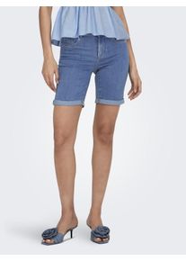 Jeansshorts Only "ONLRAIN LIFE MID LONG DNM SHORTS NOOS", Damen, Gr. XS (34), N-Gr, blau (light blau denim), Denim/Jeans, Obermaterial: 53% Viskose, 29% Baumwolle, 17% Polyester, 1% Elasthan, unifarben, eng kniefrei, Jeans Jeansshorts