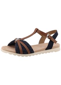 Riemchensandale Tom Tailor, Damen, Gr. 41, blau (navy, braun), Lederimitat, Textil, kontrastfarbene Details, mehrfarbig, Schuhe Riemchensandale, Sommerschuh, Riemchensandale, Sandalette mit T-Riemen
