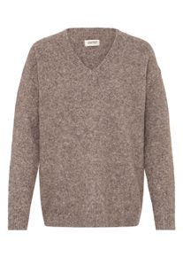 V-Ausschnitt-Pullover oxmo "V-Ausschnitt-Pullover OXISelma", Damen, Gr. M, grau (grau melange), Obermaterial: 44% Nylon NY. 27% Polyester Pol. recyc.. 23% Polyacryl PAN. 5% Wolle mw. 1% Elasthan EL., Pullover V-Ausschnitt-Pullover