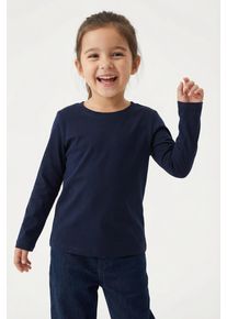 Langarmshirt name it "NMFVIBBI LS TOP NOOS", M&auml;dchen, Gr. 98, blau (schwarz sapphire), Jersey, Obermaterial: 95% Baumwolle, 5% Elasthan, unifarben, normal h&uuml;ftlang, Rundhals, Shirts Langarmshirt