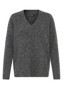 V-Ausschnitt-Pullover oxmo "V-Ausschnitt-Pullover OXISelma", Damen, Gr. XL, grau (dunkelgrau melange), Obermaterial: 44% Nylon NY. 27% Polyester Pol. recyc.. 23% Polyacryl PAN. 5% Wolle mw. 1% Elasthan EL., Pullover V-Ausschnitt-Pullover