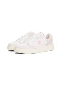 Keilsneaker Tommy Jeans "TJW RETRO BASKET SNEAKER", Damen, Gr. 40, rosa (ecru, rose), Leder, Lederimitat, Schuhe Keilsneaker, Schn&uuml;rschuh, Halbschuh, Freizeitschuh mit seitlicher Logoflagge
