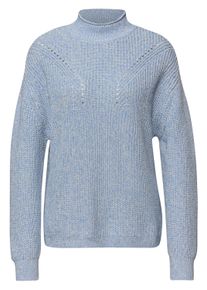 Strickpullover Street One, Damen, Gr. 46, frosted blau, Strick, Obermaterial: 100% Baumwolle, meliert, figurumspielend normal, ohne Ausschnitt, Rippstrickb&uuml;ndchen, Pullover Strickpullover, Turtleneck- Kragen mit Rollkante
