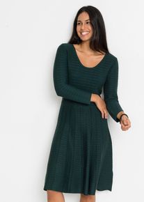 Strickkleid bonprix "Strickkleid aus flie&szlig;endem Viskose-Mix", Damen, Gr. 40/42 (M), N-Gr, gr&uuml;n (tiefgr&uuml;n, schwarz), Obermaterial: 80% Viskose, 20% Polyester, ausgestellt, Kleider Strickkleid, f&uuml;r besondere Anl&auml;sse, aus Viskose-Mix, ausgestellte Passform