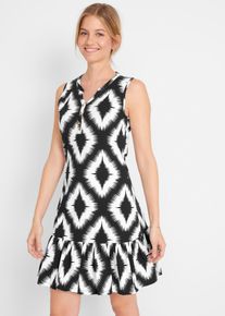 Jerseykleid bonprix "Jerseykleid aus softem Baumwoll-Mix", Damen, Gr. 36/38 (S), N-Gr, schwarz (schwarz bedruckt), Jersey, Obermaterial: 95% Baumwolle, 5% Elasthan, bedruckt, regular fit kniefrei, Rundhals, Kleider Jerseykleid, f&uuml;r eleganten Look, aus Baumwolle und Elasthan, Regular Fit