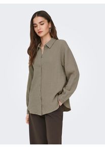 Jacqueline de Yong Hemdbluse JDY "JDYTHEIS LIFE L/S LOOSE SHIRT WVN NOOS", Damen, Gr. S, brindle, Web, Obermaterial: 100% Baumwolle, unifarben, regular fit h&uuml;ftbedeckend, Blusen Hemdbluse, Baumwolle, regular fit