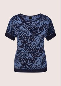 Madeleine Mode Longpullover MADELEINE "Jacquardpullover Sommerpullover mit floralem Muster", Damen, Gr. 36/38, blau (rauchblau, nebelblau), Obermaterial: 45% Viskose CV. 35% Polyester PES. 20% Baumwolle CO., Modern, Pullover Longpullover, Jaquard-Print