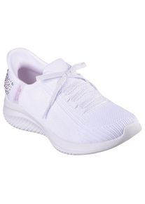 Slip-On Sneaker Skechers "ULTRA FLEX 3.0-SHINING GLITZ", Damen, Gr. 35, wei&szlig;, Textil, Glitzer, Schuhe Slip-On Sneaker, Komfortschuh, Slipper, Sneaker mit coolen Glitzer-Nieten
