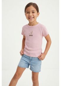 Rundhalsshirt LEVI'S KIDS "LVG COLOR BLOCK RAGLAN", M&auml;dchen, Gr. 10 (140), rosa (crystal rose), Feinripp, Obermaterial: 69% Polyester, 27% Baumwolle, 4% Elasthan, Rundhals, Raglan&auml;rmel, Shirts Rundhalsshirt, in feiner Rippstruktur, for Girls