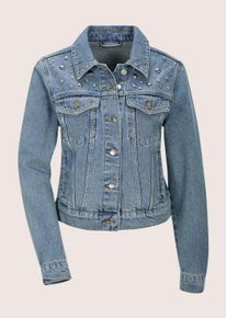Madeleine Mode Jeansjacke MADELEINE "Jeansjacke &Uuml;bergangsjacke mit Nieten", Damen, Gr. 40, bleached, Obermaterial: 100% Baumwolle CO., Modern, normal, Jacken Jeansjacke, mit Nieten besetzt