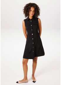 Sommerkleid Aniston CASUAL, Damen, Gr. 38, N-Gr, schwarz, Twill, Obermaterial: 98% Polyester, 2% Elasthan, unifarben, figurumspielend kniefrei, Kleider Sommerkleid, mit dekorativen, gl&auml;nzenden Kn&ouml;pfen zu schlie&szlig;en - NEUE KOLLEKTION