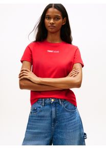 Kurzarmshirt Tommy Jeans "TJW REG ESSENTIAL LOGO 2 TEE EXT", Damen, Gr. XXL (44), rot alert, Single Jersey, Obermaterial: 100% Baumwolle, unifarben, normal, Rundhals, Shirts Kurzarmshirt