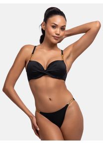 B&uuml;gel-Bandeau-Bikini-Top Dorina "Filao", Damen, Gr. 85, Cup D, schwarz, Obermaterial: 84% Polyester, 16% Elasthan, unifarben, Bikini-Oberteile B&uuml;gel-Bandeau-Bikini-Top, mit modischen goldfarbenen Kettendetails