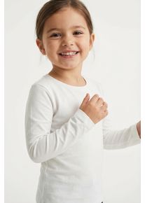 Langarmshirt KIDS Only "KOGNEW Only L/S TEE JRS NOOS", M&auml;dchen, Gr. 110/116, wei&szlig; (cloud dancer), Single Jersey, Obermaterial: 100% Baumwolle, unifarben, regular fit normal, Rundhals, abgesteppte Kante, Shirts Langarmshirt, in Basic-Form
