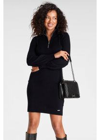 Strickkleid Laura Scott, Damen, Gr. 46, N-Gr, schwarz, Strick, Obermaterial: 70% Viskose, 30% Polyamid, clean, unifarben, figurbetont kurz, B&uuml;ndchen, Kleider Strickkleid, mit Troyer Kragen in Mini Form