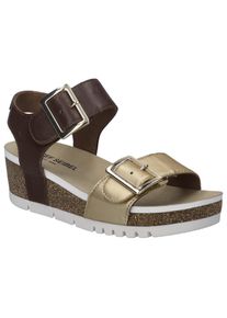 Sandale Josef Seibel "Quinn 02", Damen, Gr. 41, braun (goldfarben, dunkelbraun), Leder, kontrastfarbene Details, metallic, Schuhe Sandale, Plateausandale, Keilsandalette, Klettschuh mit Schnallen