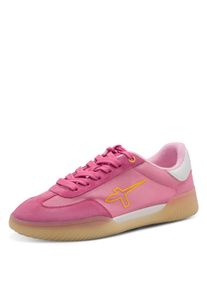 Sneaker Tamaris, Damen, Gr. 42, pink, Lederimitat, Textil, Ziegenveloursleder, unifarben mit Farbeinsatz, Schuhe Sneaker, Freizeitschuh, Halbschuh, Schn&uuml;rschuh mit transparenter Laufsohle