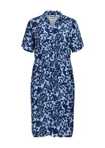 Blusenkleid Only CARMAKOMA "CARYASMIN S/S SHIRT DRESS WVN NOOS", Damen, Gr. 54, N-Gr, serenity print:tania flower dressblau, Web, Obermaterial: 100% Viskose, bedruckt, regular fit Midi, V-Ausschnitt, Kleider Blusenkleid